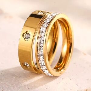 Lux 2x gold color crystal 7 size ring stainless steel waterproof